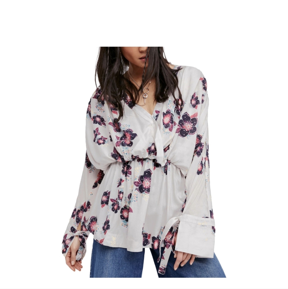 Free People Cream and Black Blouse with Timeless Design